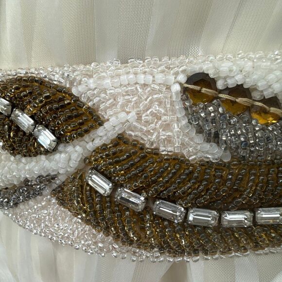 Vintage 1950s 1960s Hand Beaded Belt Ivory Brown Glass Seed  display picture 3